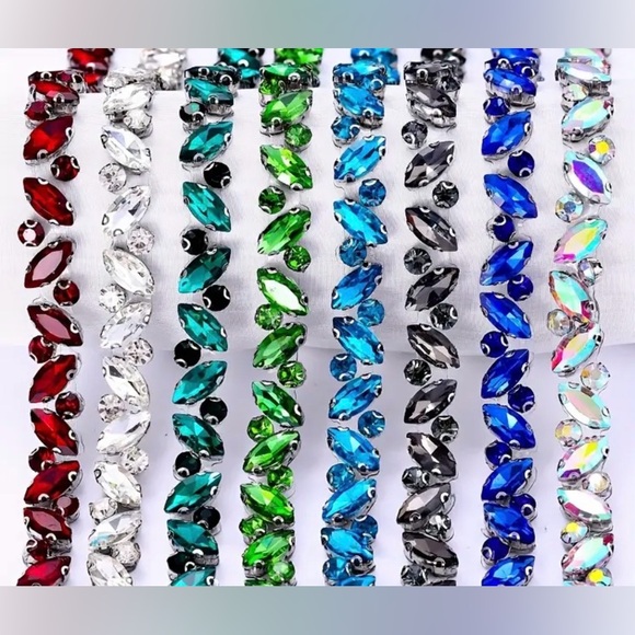 1 Yard Pink, Green & Purple Rhinestone Appliqué Trim | Clothing | New - Picture 5 of 14